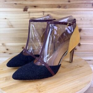 Lien.Do by Seychelles Heels Womens 8.5 Black and Yellow T Strap Stiletto Pumps